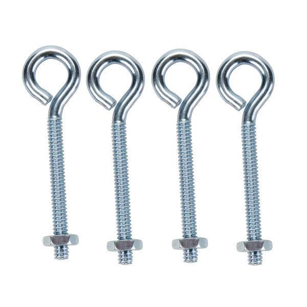 Three stainless steel Nemco Eyebolts with nuts.