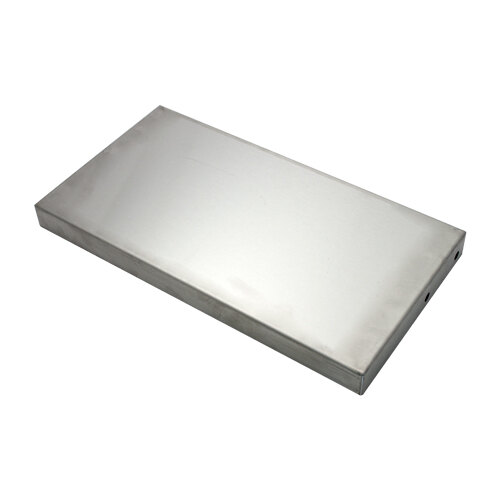 A rectangular stainless steel base for a Nemco Easy Cheese Blocker on a white background.