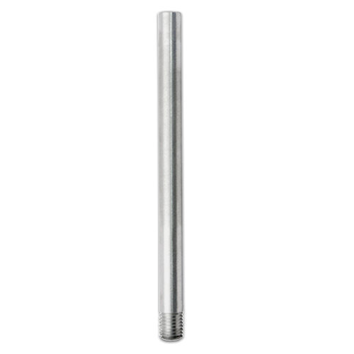 A stainless steel long handle with a threaded metal rod.
