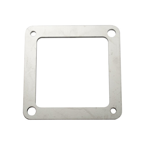 A white square metal blade plate with holes.