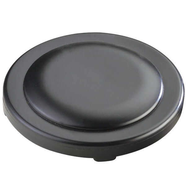 A black round Cal-Mil cooling puck on a white background.