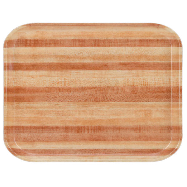 A rectangular wooden tray with stripes.