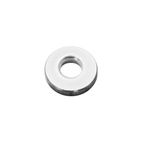 A close-up of a round silver Nemco middle spacer with a hole in it.