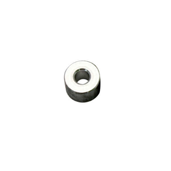 A close-up of a round stainless steel middle spacer with a hole in it.
