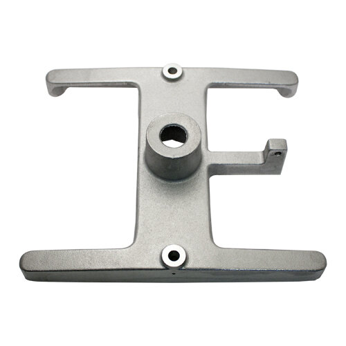 A metal frame with two holes and a screw.