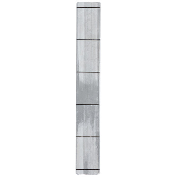 A rectangular silver metal spacer with black lines.