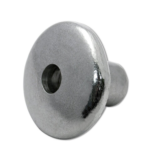 A close-up of a silver metal Nemco knob.