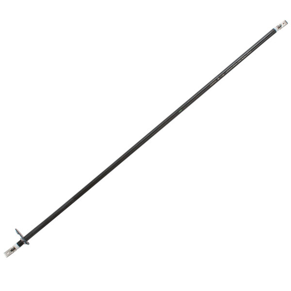 A long black metal pole with a white clip.