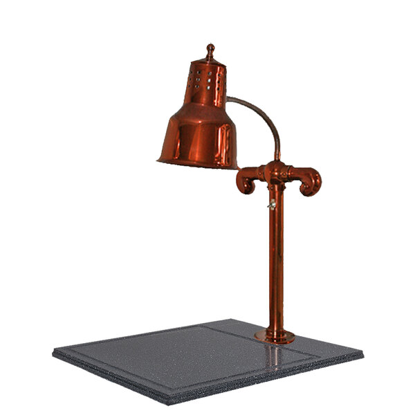 A Hanson Heat Lamps smoked copper carving station with a synthetic granite base.