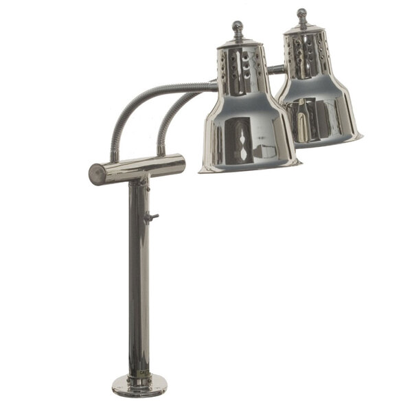 A silver Hanson Heat Lamps dual bulb lamp with chrome finish.