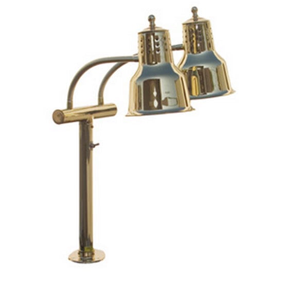A Hanson Heat Lamp with a brass finish and two bulbs.