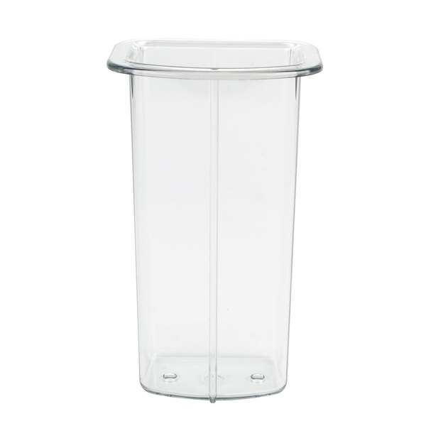 A clear plastic large pusher for a Robot Coupe commercial food processor.