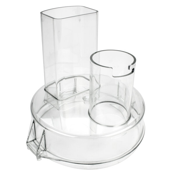 A clear plastic lid with a clear cylinder.