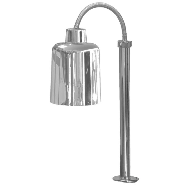 A stainless steel Hanson Heat Lamp with a curved metal pole.