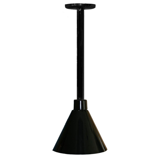 A Hanson Heat Lamps black ceiling mount heat lamp.