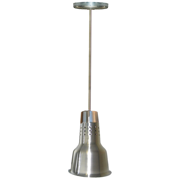 A Hanson Heat Lamps stainless steel heat lamp with a long pole.