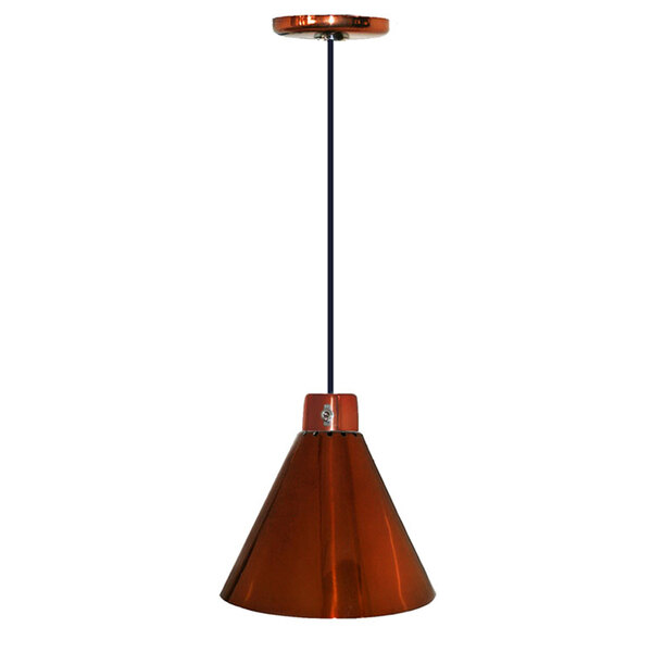 A Hanson Heat Lamps ceiling mount heat lamp with a smoked copper finish.