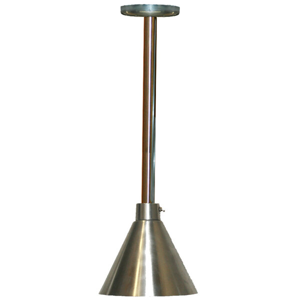 A Hanson Heat Lamp with a metal pole and a stainless steel finish.