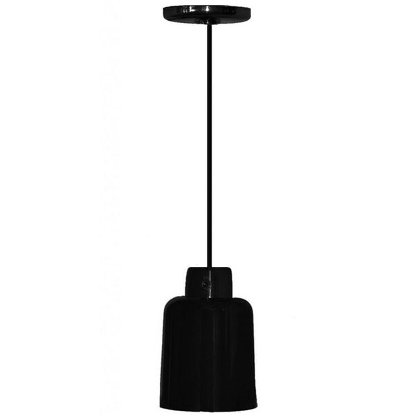 A Hanson Heat Lamps ceiling mount heat lamp with a black finish over a dining area.