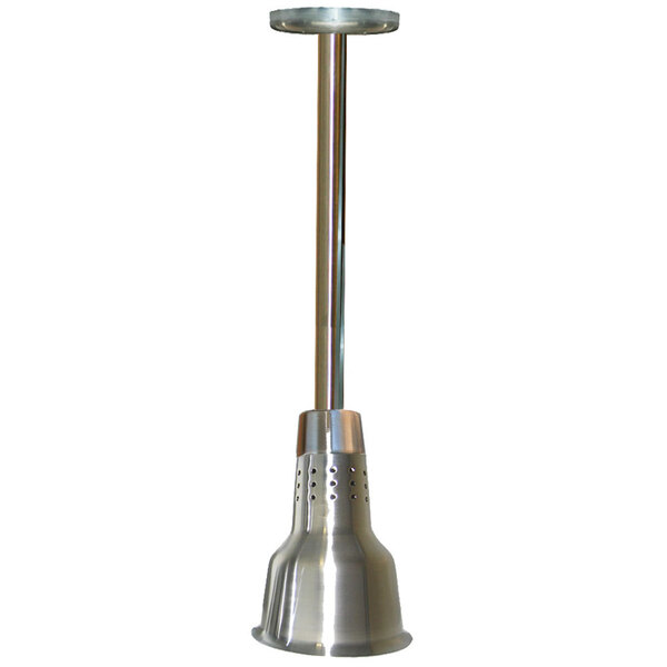 A silver Hanson Heat Lamp with a long metal pole and stainless steel finish.