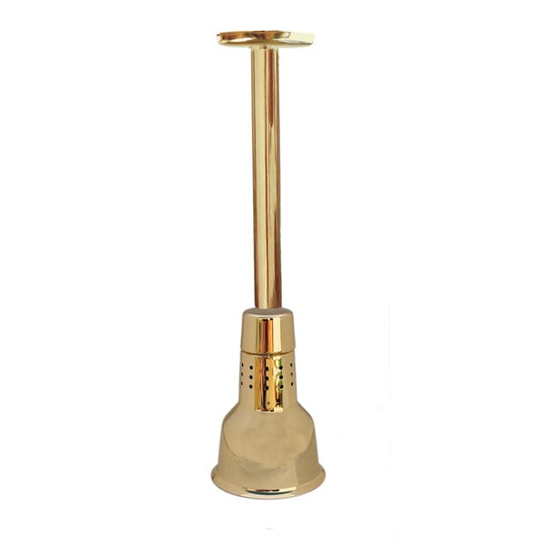 A gold Hanson Heat Lamps ceiling mount heat lamp with a long tube