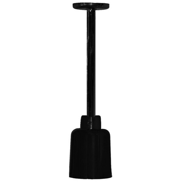 A black rectangular Hanson Heat Lamps ceiling mount heat lamp with a long pole.