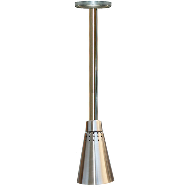 A Hanson Heat Lamps stainless steel hanging heat lamp.