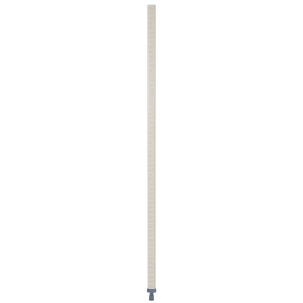 A long white rectangular polymer post with black lines and a blue handle.