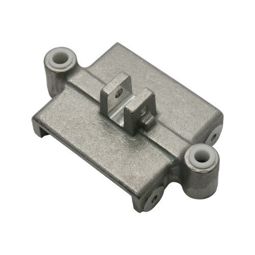 A metal Nemco Pusher Body Assembly with two holes on an aluminum bracket.