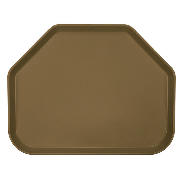 A brown trapezoid shaped Cambro tray.