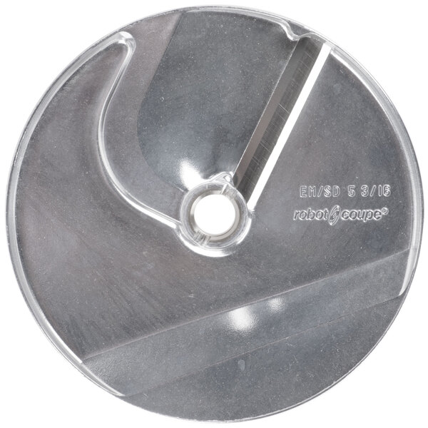 A Robot Coupe 5/16" Slicing Disc, a circular metal disc with a hole in the center.