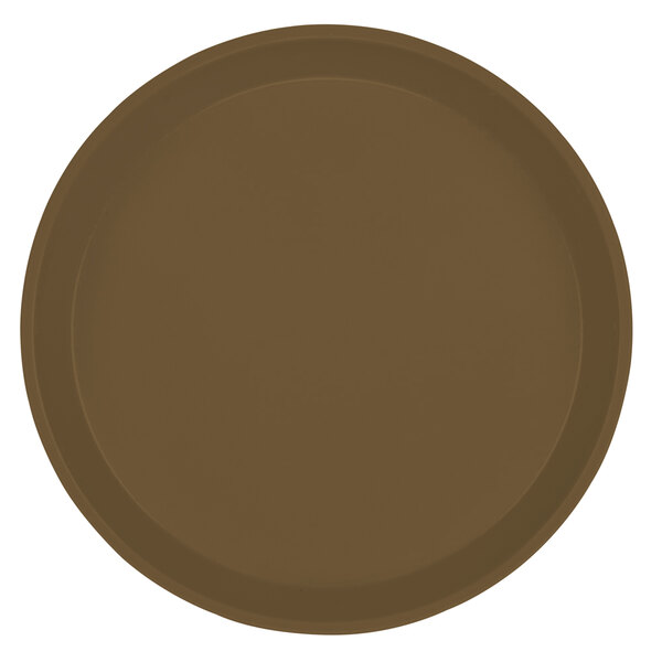 A close-up of a brown round Cambro tray.