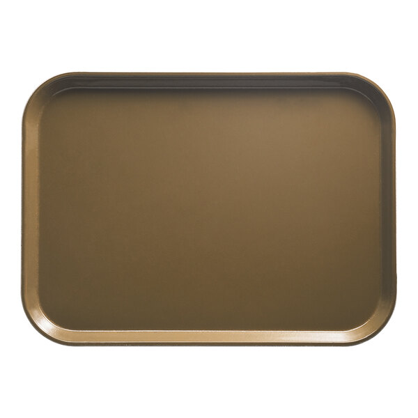A brown rectangular Cambro fiberglass tray with a brown surface.