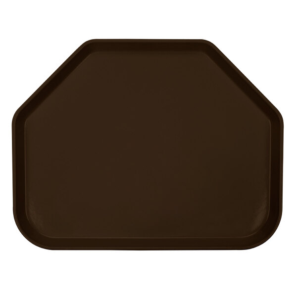 A brown trapezoid shaped tray with a black border.