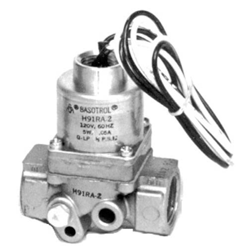 A close-up of the All Points 54-1147 gas solenoid valve with a wire attached to it.