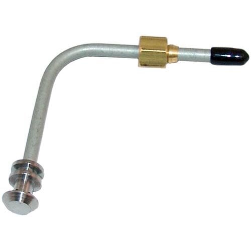 A metal rod with a brass nozzle and a black and gold tip.