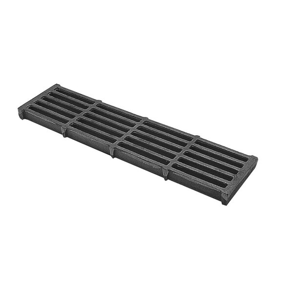 A black cast iron bottom grate with rows of bars.