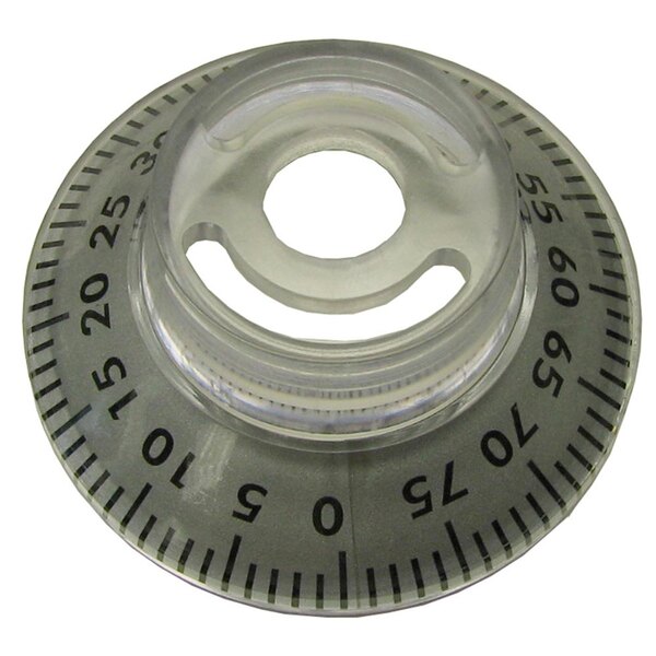 A round white plastic index ring with numbers on it.