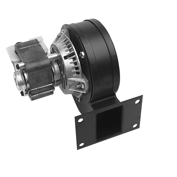 A black and silver metal All Points blower assembly with a motor inside a metal housing.