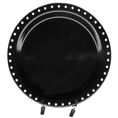 A black circular coffee warmer heating element with holes.