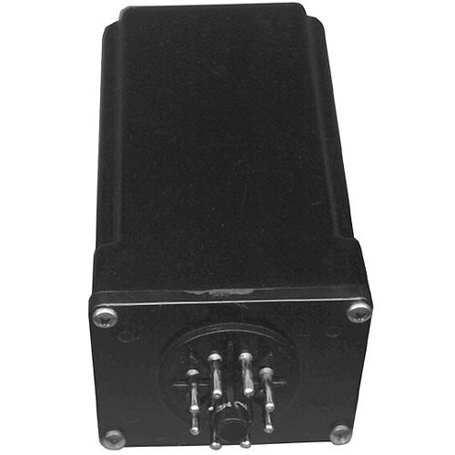 A black rectangular box with a round metal button on top.
