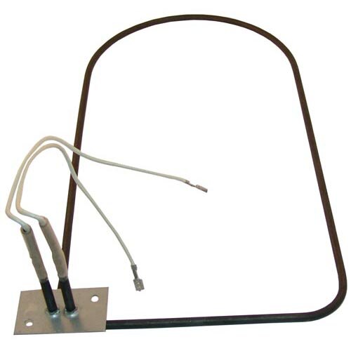 A heating element with white wires attached to a metal base.