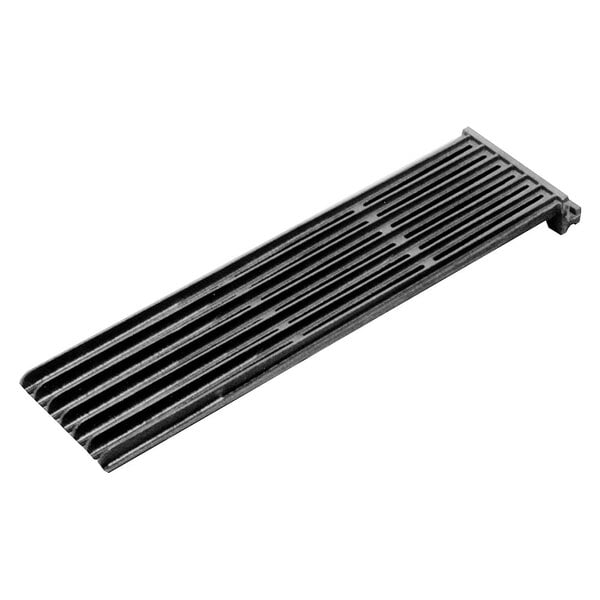A black cast iron broiler grate with four bars.