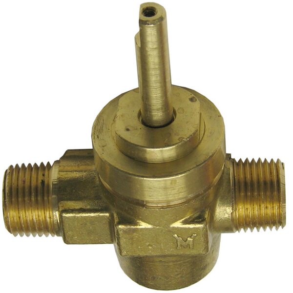 A close-up of a brass All Points gas valve with a brass handle.