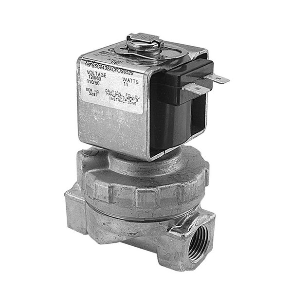A close-up of an All Points 3/8" FPT steam solenoid valve with a metal cover.