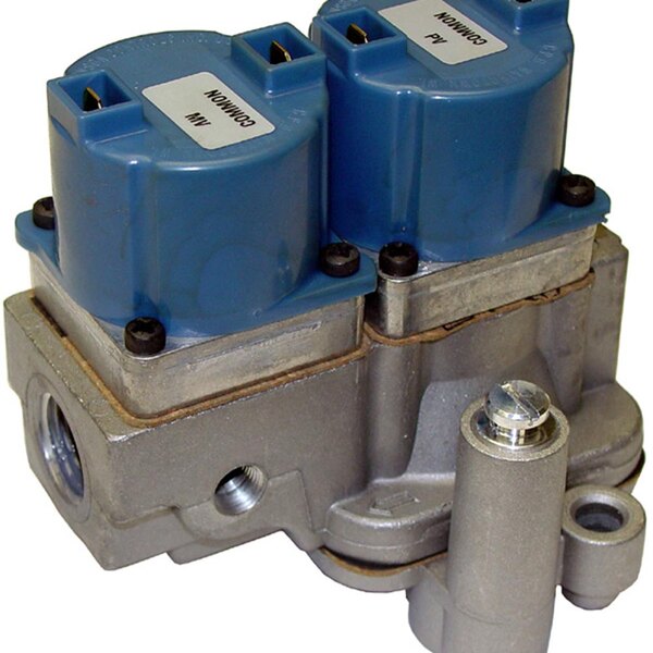 A close-up of a pair of blue All Points natural gas solenoid valves.