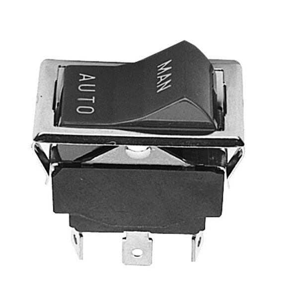 A black and white All Points rocker switch with a black knob.