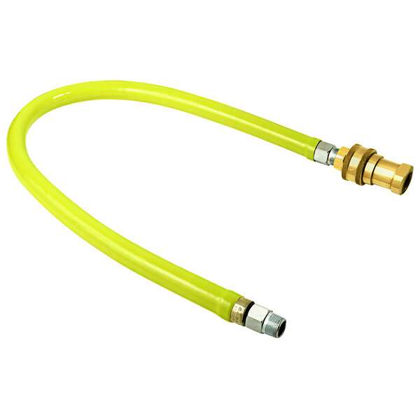 A yellow hose with silver fittings.