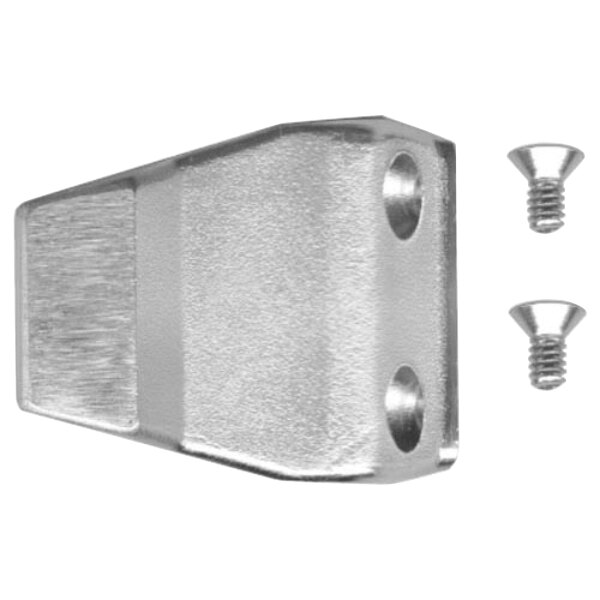 A silver metal All Points roller catch bracket and screws.