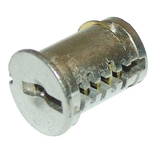 A silver metal All Points Door Lock Cylinder with a keyhole.